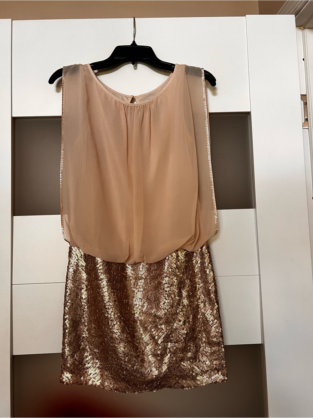 Cache Blouson Mini Dress in Champagne and Rose Gold